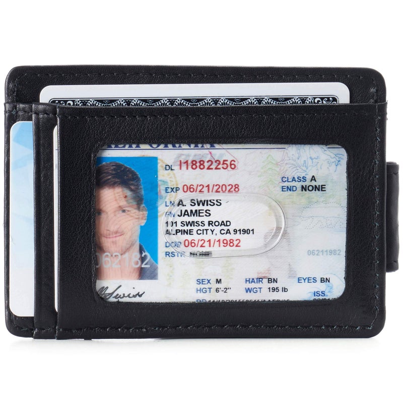 Alpine Swiss Harper Mens RFID Slim Money Clip Front Pocket Wallet Minimalist Leather ID Card Holder Black - Image 2